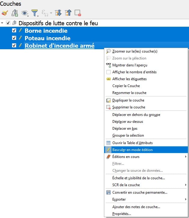 edition plusieurs couches QGIS 3.22
