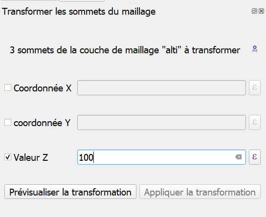 modification Edition coordonnées MESH QGIS 3.22